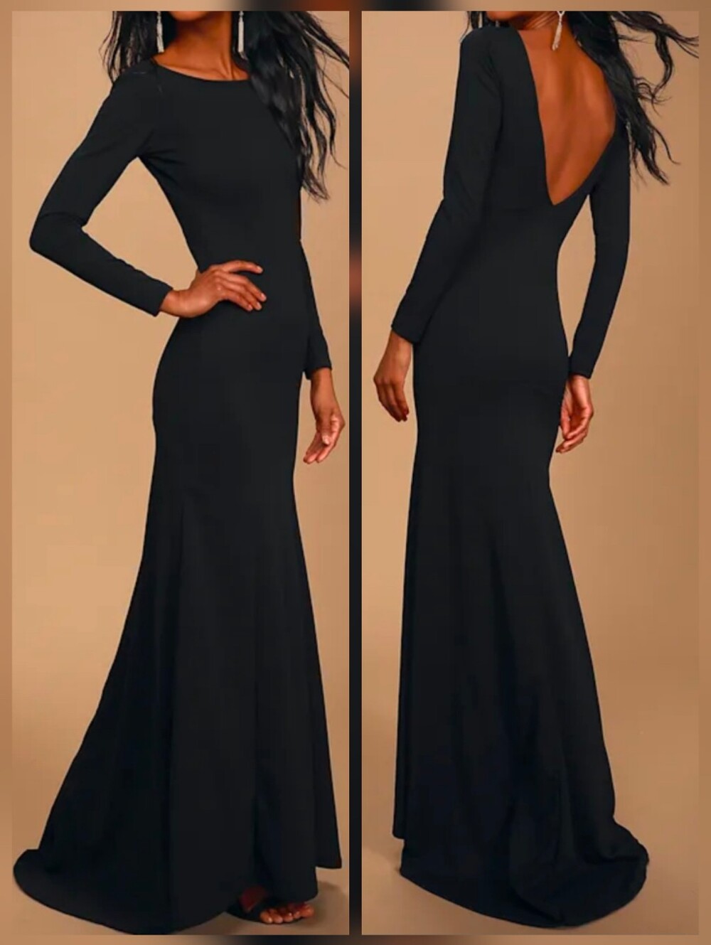 Lulus Wait For Me Black Long Sleeve Backless Maxi Dress - Size Small - NWT
